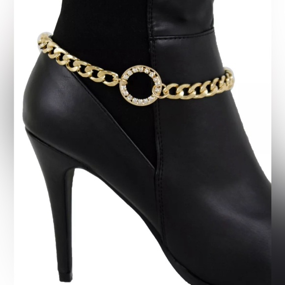 kate spade Jewelry - Gold Rhinestone Chain Boot Bracelet Anklet | Shoe Bling Ring Jewelry | New